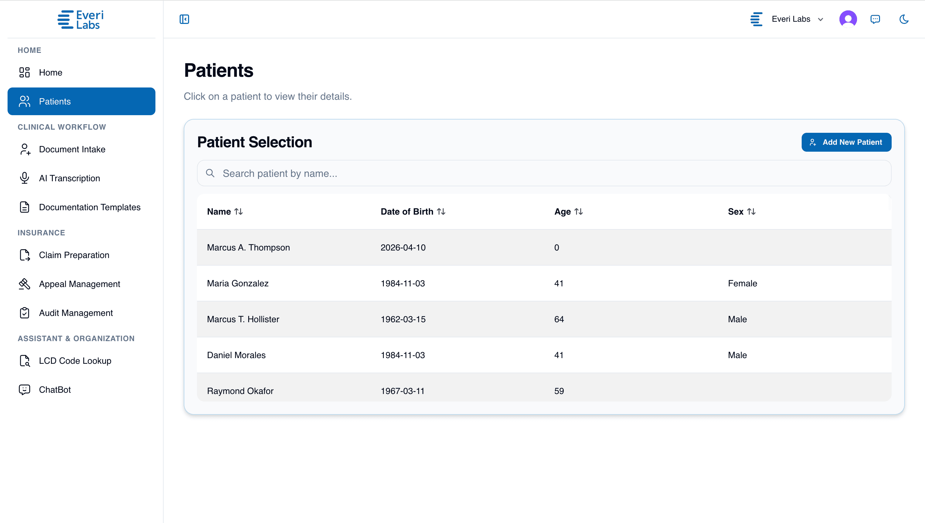 Everi Labs product dashboard